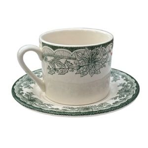 Staffordshire Engravings Yuletide Green Tea Coffee Cup and Saucer Set